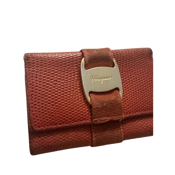 FERRAGAMO Vintage Orange Leather Logo Key Holder Case - Picture 3 of 9
